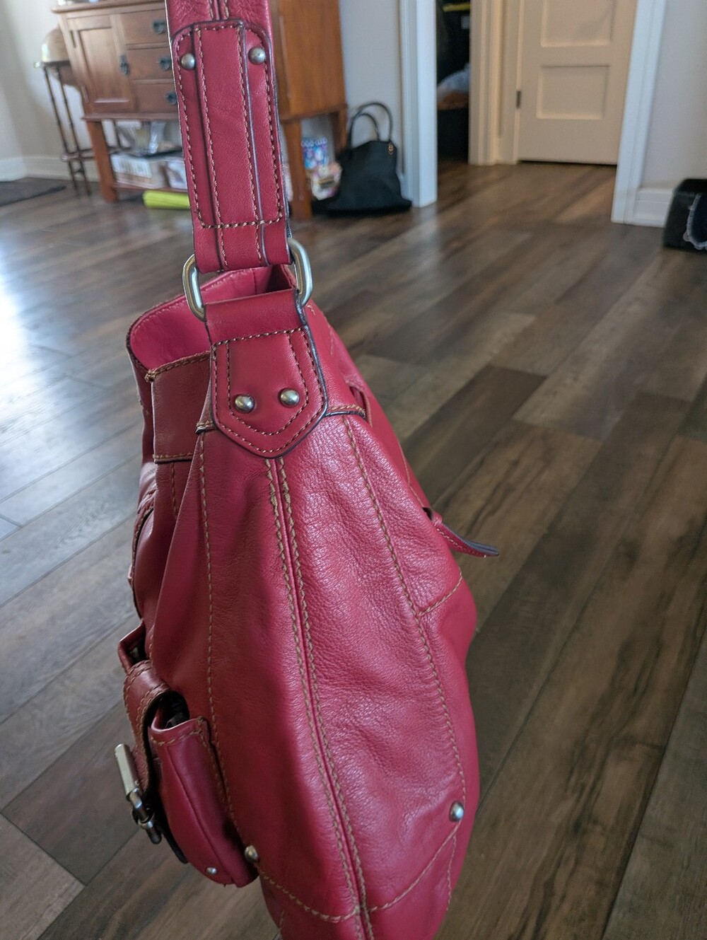 Tignanello Red Leather Shoulder Bag Hobo Braided Detail - Picture 3 of 12